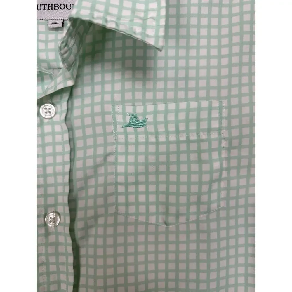 Southbound Boy's Button Up Shirt Short Sleeve Sz XL 14 Green white Checked - Picture 3 of 9